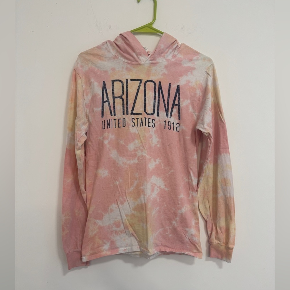 Arizona Long Sleeve Pink and Yellow Tie-Dye Hooded Top